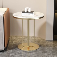 Table d'appoint moderne de luxe en métal et dalle de roche pour canapé, salon ou appartement – Table console de luxe légère pour thé ou café