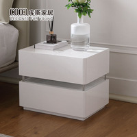 Table de chevet moderne en bois acrylique blanc avec charge sans fil, LED intelligente