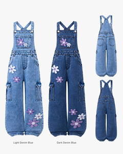 Nuovi Salopette in Denim Ricamate a Fiori per Bambine 2026, Vestibilità Ampia, Jeans Casual a Gamba Larga, Pantaloni con Bretelle, Moda Streetwear per Bambini - Product Image 1