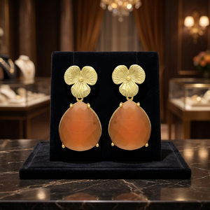 Nouvelles boucles d'oreilles pendantes ethniques pour femmes, motif floral, avec pierre de cornaline, plaqué or, pour mariage, bijoux Jaipur Gems - Product Image 2