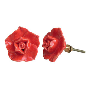 Vente en gros de boutons uniques en céramique, poignées de commode rouge, bouton de porte en forme de Rose, poignées de tiroir décoratives 5.08 cm FCK-10 - Product Image 1
