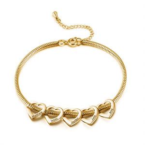 Customizable PVD 18K Gold Plated Heart Charm <b>Bracelet</b> | <b>Snake</b> <b>Chain</b> & Engravable Blank Heart Charms | Personalized Name Jewelry - Product Image 1