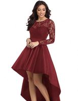 Vente en gros de robes en dentelle à manches longues haut bas queue d'hirondelle robes de bal en dentelle à la mode pour femmes robe de soirée sexy de couleur unie
