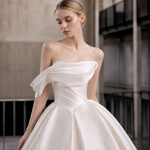 <span class=keywords><strong>Abito</strong></span> da <span class=keywords><strong>sposa</strong></span> a ball gown asimmetrico monospalla con corpetto drappeggiato in raso, <span class=keywords><strong>abito</strong></span> da <span class=keywords><strong>sposa</strong></span> principessa con strascico a cappella e schiena scoperta, motivo floreale - Product Image 5