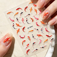Autocollants pour ongles 5D en relief, motif poisson Koi, autocollants adhésifs pour ongles, style chinois, carpe porte-bonheur, motifs de poissons rouges vifs, autocollants pour nail art