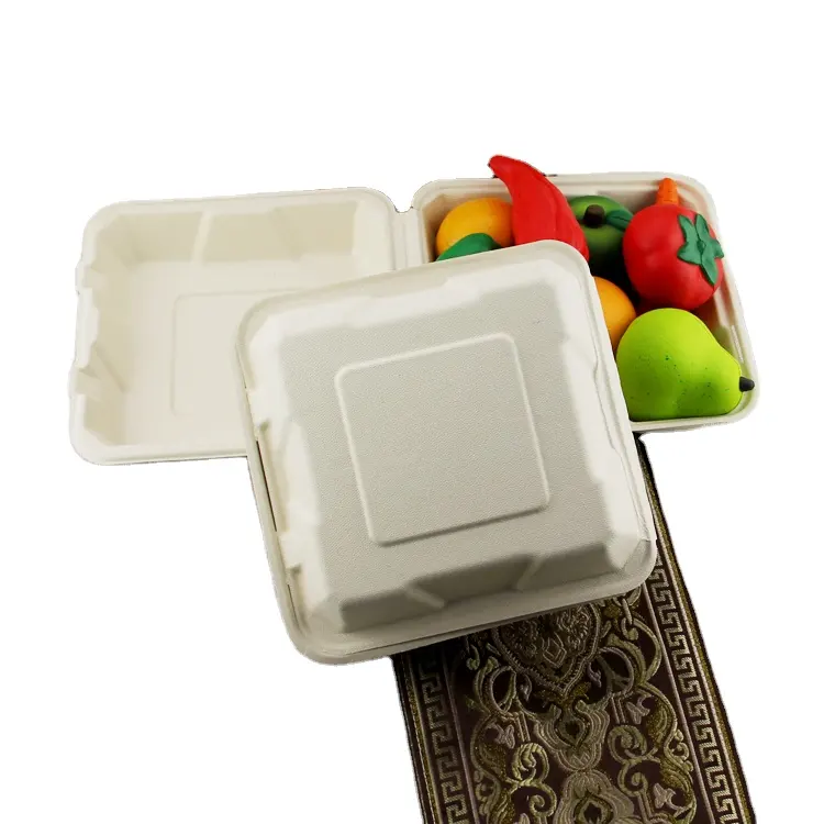 Wit Afbreekbaar Suikerrietpulp Wegwerp Papieren Lunchdozen Milieuvriendelijke Wegwerpborden