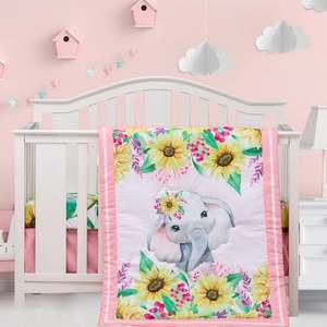 Elephant Baby Crib Bedding Set Includes Pink Crib Skirt Crib Quilt <b>Fitted</b> <b>Sheet</b> Sunflower Soft Nursery Comforter Bedding Set - Product Image 2