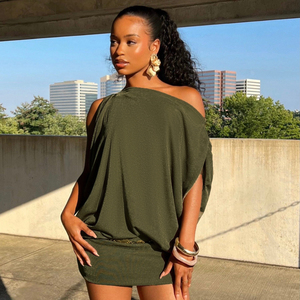 Vestido Mini de Punto Sólido con Cuello Asimétrico para Mujer, Ajuste Ceñido, con Dobladillo Tipo Lápiz, Ecológico y Transpirable - Product Image 2