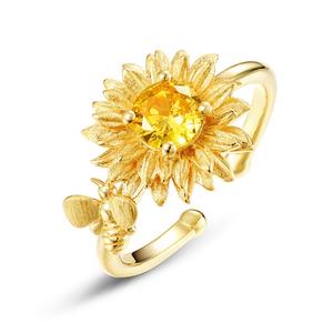 Anello Aperto Trendy Europeo-Americano a Forma di Girasole per Donne, in Argento S925 Placcato Oro con Zirconi, Anello per Dito Indice Personalizzato - Product Image 5