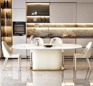 طاولة طعام بيضاوية من الحجر المتلبد اللامع مع مجموعة كراسي لـ <span class=keywords><strong>4</strong></span> أو 6 أو 8 أشخاص للمنزل والمطاعم - بيع مباشر من المصنع - Product Image 3