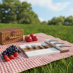 Nouvelle planche à découper rectangulaire jetable en marbre et <span class=keywords><strong>bois</strong></span> avec 3 bols en céramique - Ustensiles de cuisine - Product Image 4