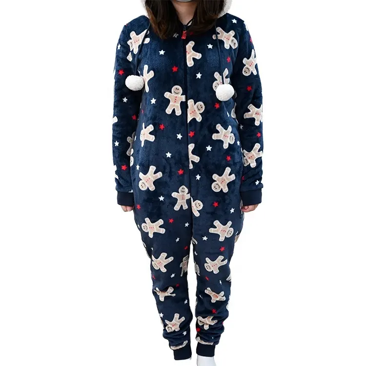 Supplier Wholesale Animal Jumpsuit Sleepwear Customized Christmas Long Sleeve Pajamas Onesie Autumn Winter Flannel Loungewear