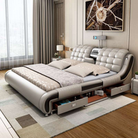 2026 dernier lit Double en cuir intelligent moderne multifonctionnel lumière luxe avec fonction réglable et massage cadre en bois usage domestique