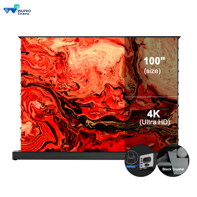 2023 Latest Wupro 100/120 Inch ALR Projector Screen Floor Rising CLR PET Remote Pull up Motorized Projector Screen