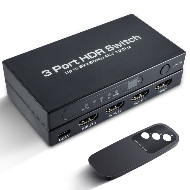 SYONG 8K@60Hz HDMI 2.1 Switch 3x1 4K@120Hz Ultra HD Switch 3 Sources to 1 Display 3 in 1 Out Switch hdmi