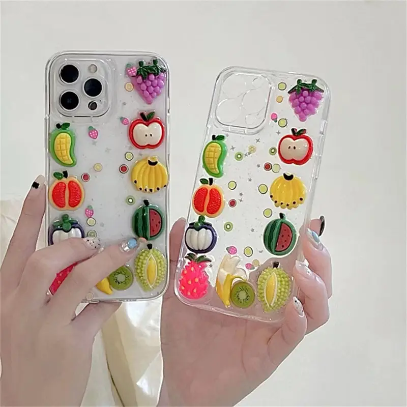 Vente en gros, étui de téléphone frais d'été, bricolage artisanat charme 3d Fruit étui de téléphone portable Tpu antichoc accessoires de téléphone