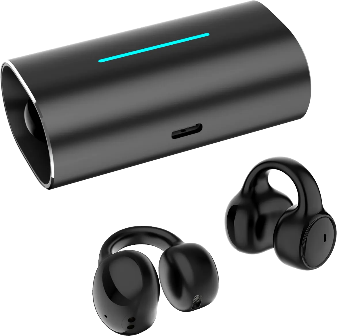 Earphone Bluetooth nirkabel bisnis, earbud TWS klip telinga dengan bahan logam