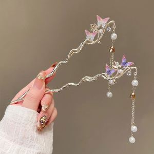 Pasador de Pelo con Doble Mariposa y Borlas para Mujeres y Niñas, Exquisito Pasador de Metal con Cristales y Perlas, Accesorios de Joyería para el Cabello - Product Image 2