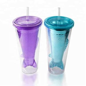 Bouteille d'eau de sport en plastique PS écologique de 16 oz, best-seller, avec couvercle, qualité supérieure, sans BPA, nouveauté, forme de queue de poisson - Product Image 2