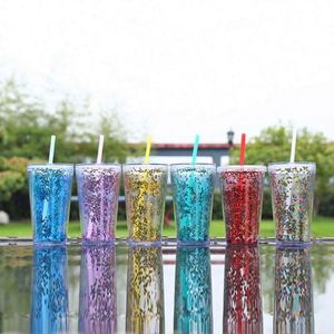 Gobelet en plastique de 24 oz à double paroi, vert phosphorescent, réutilisable, en acrylique transparent, avec couvercle et paille - Product Image 2