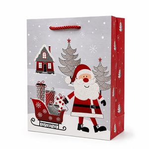 Individuelle Logo Weihnachts-Kraftpapier-Geschenktüten Großhandel Rentier- und Weihnachtsmann-Muster Festliche Verpackungstaschen mit Griffen - Product Image 2