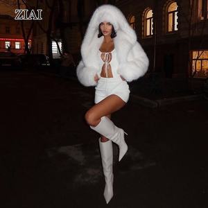 מעיל פרווה של אישה חדשה עם ברדס מעיל פרווה של נשים לבן עם ברדס פרווה אופנתית - Product Image 3