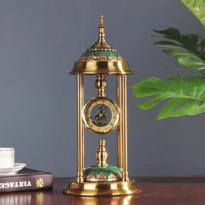 European Retro <b>Metal</b> Table <b>Clock</b> Pendulum Silent Home Dcor Living Room Ornament Circular Design Luxury Decoration - Product Image 1