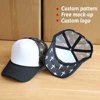 Casquette Trucker Snapback en Mousse Noire et Blanche à Motif Maille Personnalisé Printemps-Été 2026 avec Impression Maille Croisée Noire