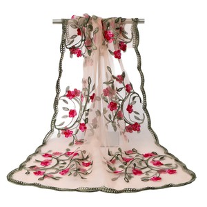 Women Fashion Nylon Embroidery Long Scarf Breathable Lightweight Versatile Comfort <b>Shawl</b> Head <b>Wrap</b> - Product Image 5