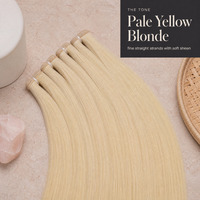 Extensions de cheveux tissées à franges droites blond pâle jaune, pour présentation en magasin et photographie