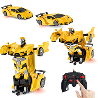 Coche RC Transformable 1:18 con un Solo Botón, Estilo Superdeportivo con Luces, Juguete de Control Remoto 2.4G, Coche de Carreras, Batería de 3.7V, Carga USB