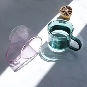 250Ml Drinkware Double Walled Espresso Glass Cup Colored Borosilicate Glass Cups Custom Logo Shot Glasses Coffee Mug