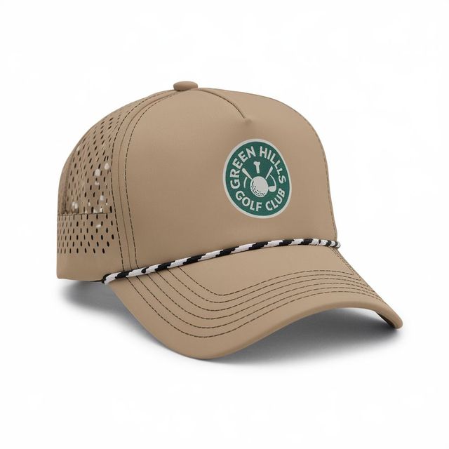 Manufacturer OEM Navy Blue Colour High-end Waterproof Baseball Cap Rubber Logo 5 Panel Laser Punch Men's Golf Rope Cap