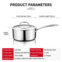 Casserole en acier inoxydable 304 à 5 plis, ustensile de cuisine moderne multifonctionnel pour lait pour bébé, soupe, pâtes, capacité de 2 L