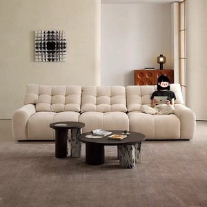 Modern Boucle Fabric Sectional <b>Sofa</b> With Tufted Back And Padded Arms For Living Room - Product Image 3