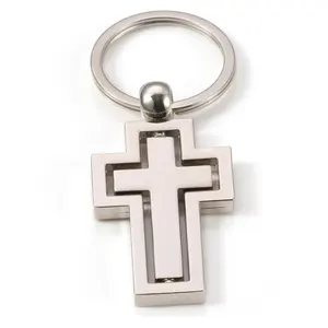 制造商纪念品定制金属天神天主教基督教旋转升华空白空白钥匙扣十字钥匙扣