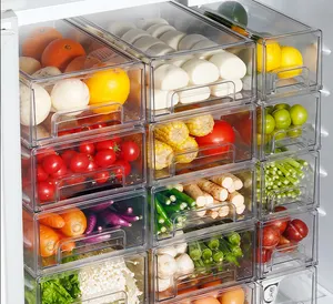 Keuze Leuke Transparante Plastic Keuken Stapelbare Opbergdoos Bakken Container Set Koelkast Lade Koelkast Organizer