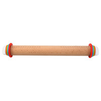 Rouleau à pâtisserie réglable YH en bois de hêtre écologique de 35 cm avec anneaux amovibles multicolores