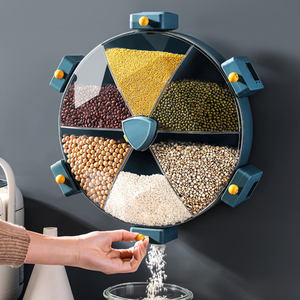 Neu Entworfener Wandmontierter Rotierender Unterteilter PC+ABS Reisbehälter Aufbewahrungsbox Feuchtigkeits- und Insektenschutz-Funktionen Weiß/Blau - Product Image 1
