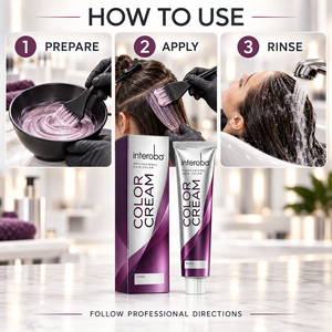 Crème colorante pour cheveux professionnelle de salon Interoba, crème colorante en tube argenté avec emballage en carton prune pour coloristes - Product Image 5