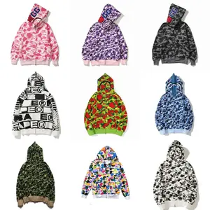 Bapelies – Sweat-shirts à capuche pour hommes, tendance, pour couple, avec broderie requin, doudoune de snowboard, veste de sport d'extérieur, couleur orange - Product Image 4