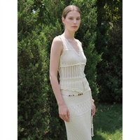 Robe longue maxi personnalisée pour femme, col en V, manches longues, en maille unie respirante polyester/acrylique, crochetée, pour ensemble décontracté d'été