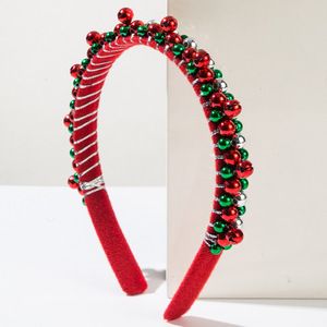 Nouveau serre-tête de Noël en velours fin, entièrement recouvert de perles multicolores et de clochettes, rouge et vert classiques, accessoires de cheveux pour femmes pour les fêtes de Noël - Product Image 4