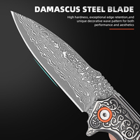 Couteau pliant tactique EDC OEM/ODM en acier Damas avec logo personnalisé, manche en bois de sureau, lame en acier Damas, couteau de chasse de poche