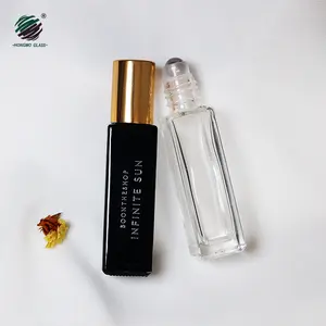 Botol Kaca Gulung Parfum Kotak Hitam Bening, Botol Rol Logam 10 Ml 1/3 Oz dengan Minyak Esensial Parfum