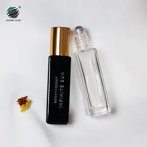 Sang Trọng 10 Ml 10 Ml 1/3 Oz Rõ Ràng Màu Đen Vuông Nước Hoa Cuộn Trên Chai Thủy Tinh Với Kim Loại Lăn Chai Cho Nước Hoa Tinh Dầu