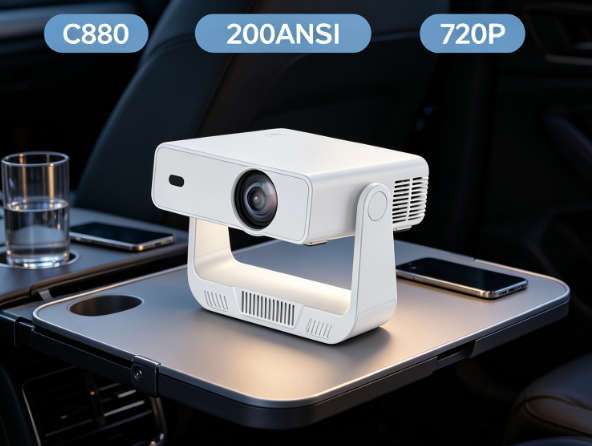 Hot Selling C880 Mini LED Projector Android14 200ANSI 720P Auto Keystone WiFi Power Bank Charging for Home&Outdoor Theater