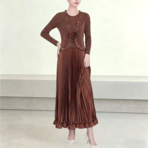 Vestido Plisado Miyake Original <span class=keywords><strong>de</strong></span> Fábrica, Sin Arrugas, Estilo Modesto, Elástico, Manga Larga, Color Sólido, Minimalista, MOQ Bajo, Personalizable - Product Image 1