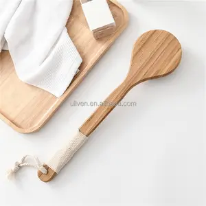 Doğal bambu ahşap banyo vücut fırçaları uzun saplı çift taraflı arka peeling banyo fırçası