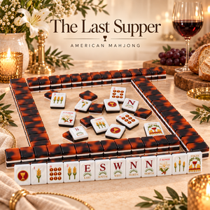 Nouvel ensemble de mahjong américain de designer de 160 pièces, avec tuiles en acrylique à motifs de fleurs, de carreaux de tortue et de chiffres en verre de blé, idéal pour les vacances - Product Image 1